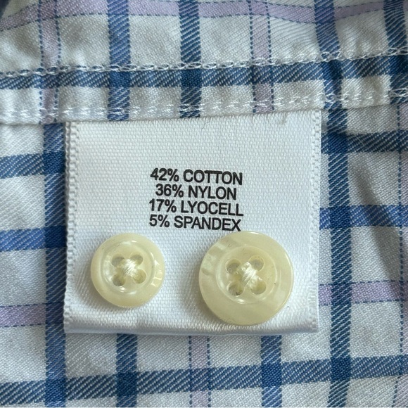 Peter Millar Men’s Dress Shirt Large L Blue Purple Plaid Button Front Collared - Picture 4 of 5